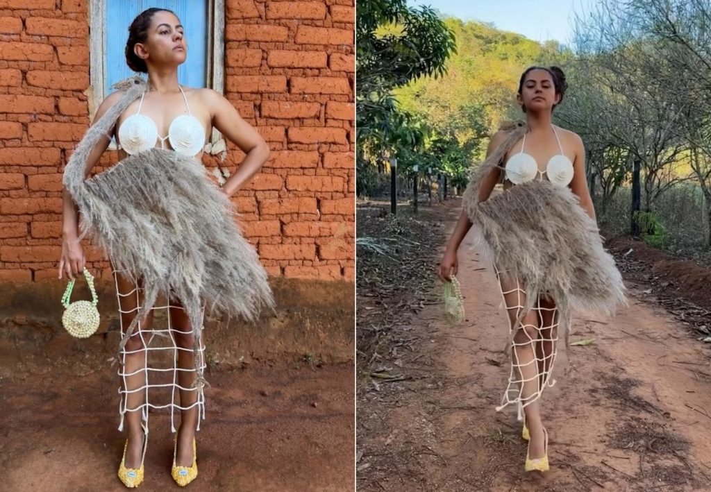 ‘Fashion Week Rural’: Influenciadora inova com vestido inspirado em ave do cerrado e ganha elogio de famosos